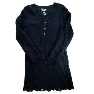 Malvin Hamburg Linen Navy Embroidered Tunic Dress Long Sleeve Boho Size S